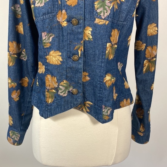 Liz Claiborne Villager Sport Lightweight Jacket Denim with Fall Leaves M #197 - Picture 5 of 15
